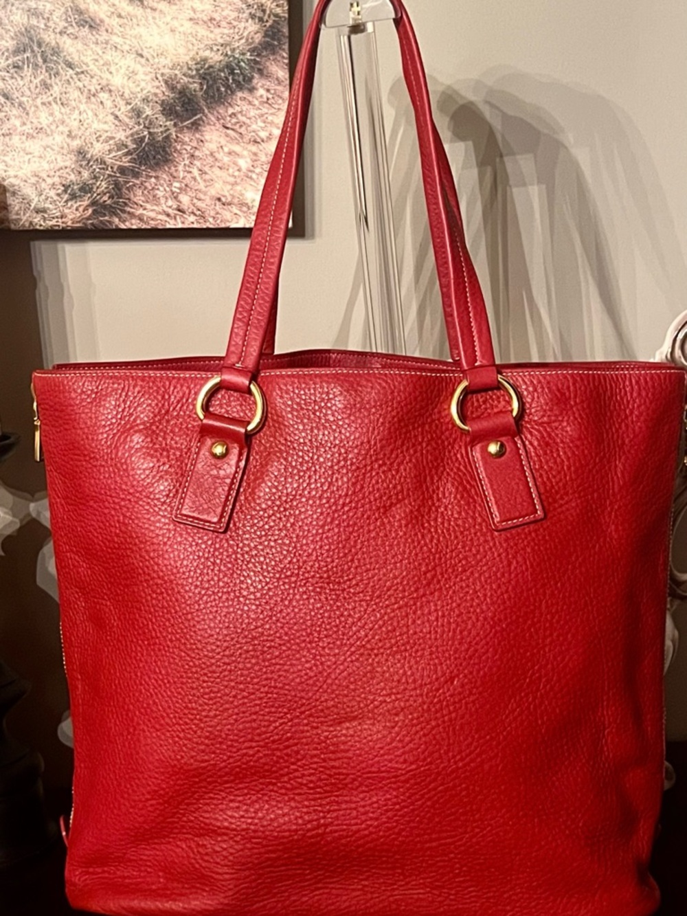 Prada Red Pebbled Leather Tote with Gold Hardware - Picture 6 of 16